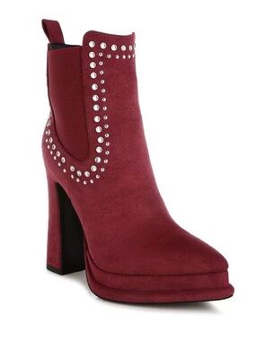 London Rag Studded up Burgundy Suede Platform Ankle Boots - Women New in Box!